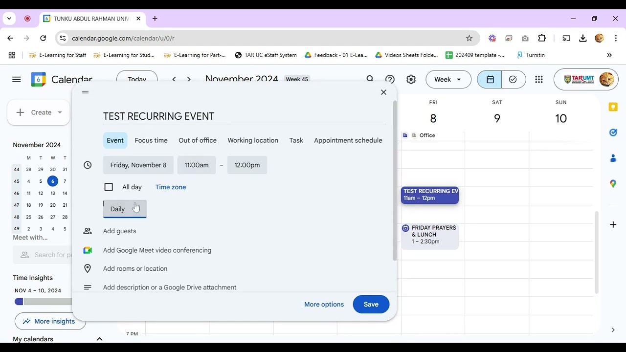 Create a Recurring Event in Calendar (Google Calendar)