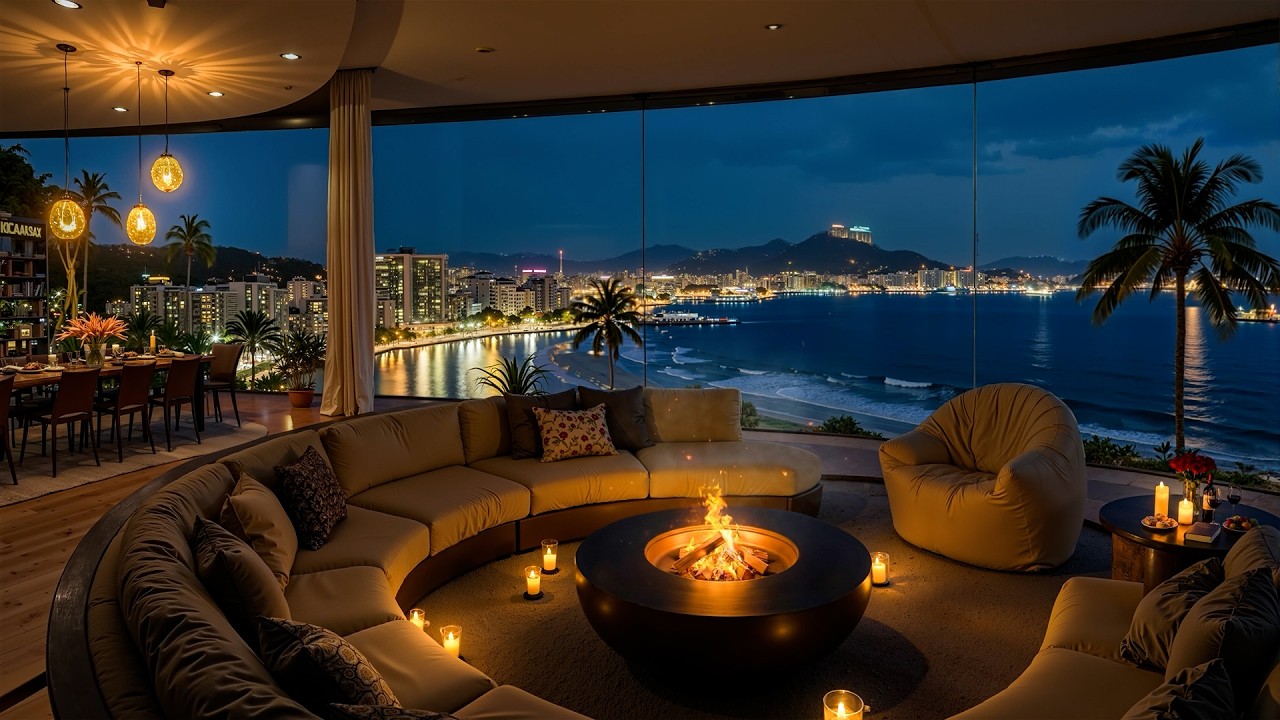 Peaceful Beach Night View 🌃 Luxury Apartment Ambience with Soothing Jazz Music for Relaxation