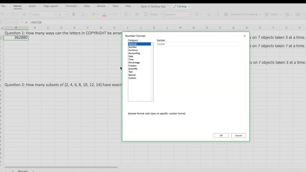 Calculating Combinations and Permutations In Excel