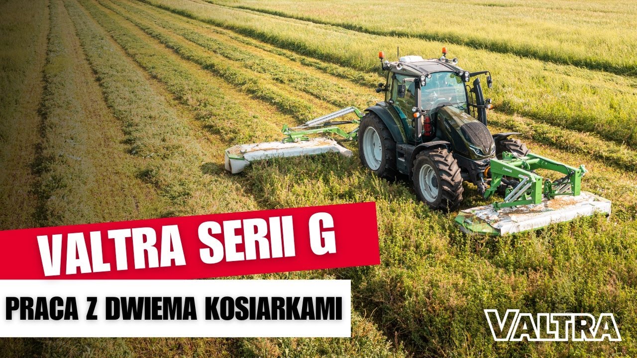 Valtra serii G i dwie kosiarki -  zobacz jak pracuje.