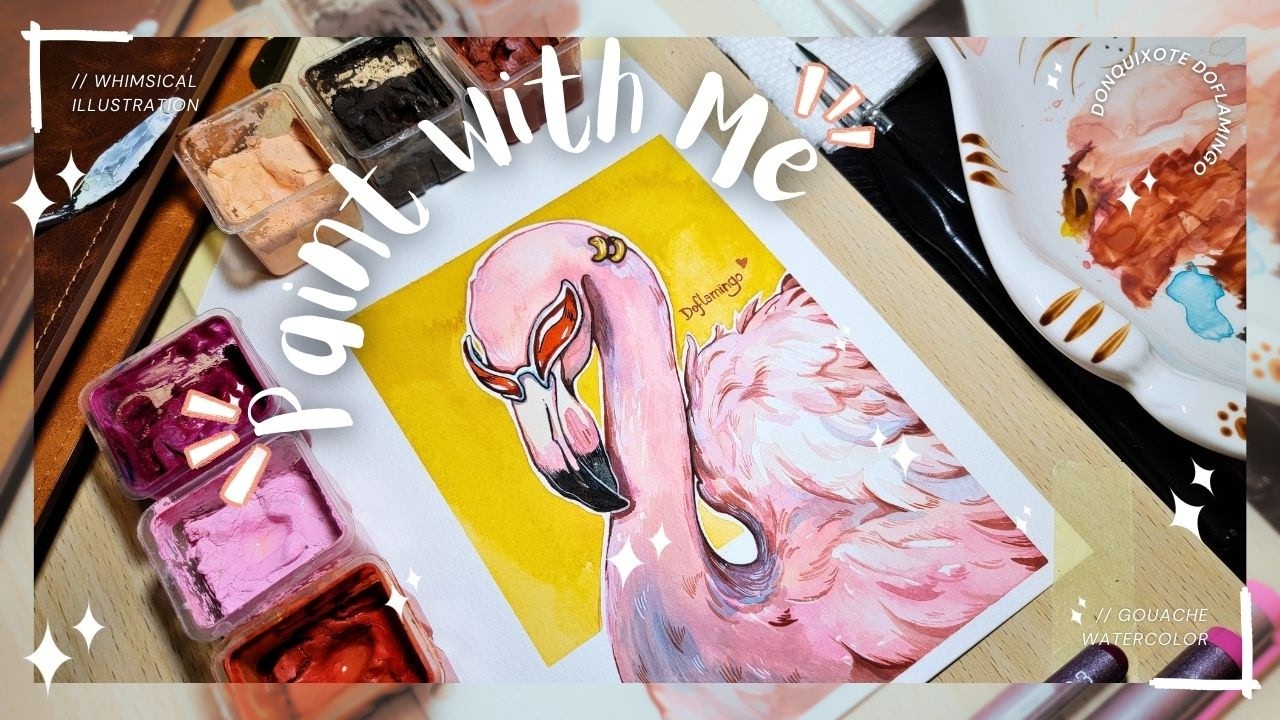 Flamingo Doflamingo 🦩 ✮⋆˙  | Painting Animal Illustration with Gouache // Relaxing Vibe Art Vlog