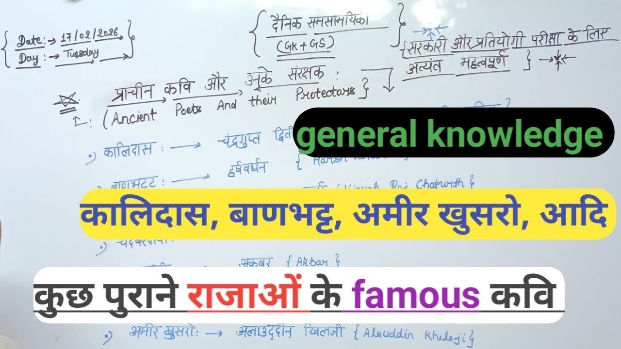 Today current affairs।।17/2/2026।। प्राचीन कवि और उनके संरक्षक।Ancient poet's of the king,#poet 