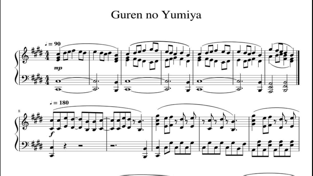 Guren no Yumiya  Piano Sheet Music