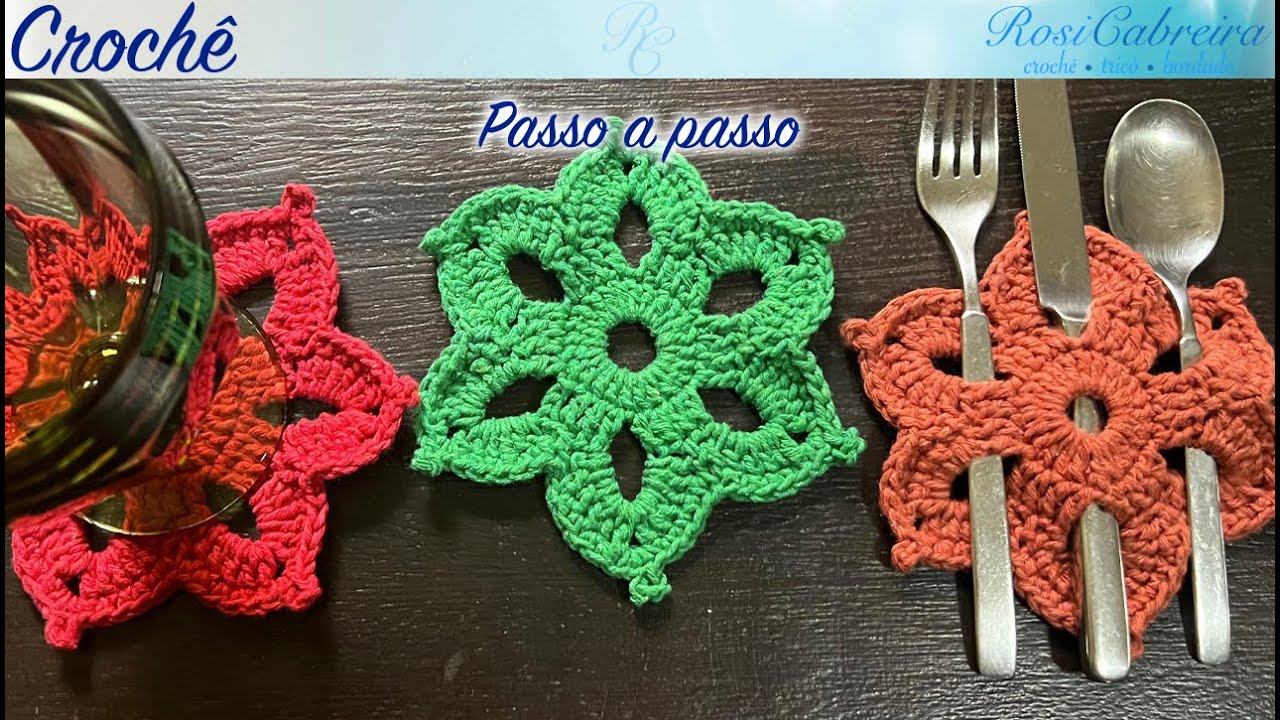 Porta-copos/porta-talheres de crochê com apenas 4 carreiras