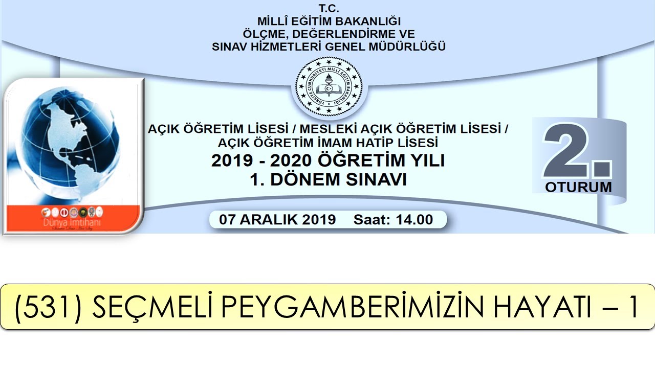 2020 / 1. DÖNEM / AÇIK ÖĞRETİM LİSESİ / (531) SEÇMELİ PEYGAMBERİMİZİN HAYATI – 1