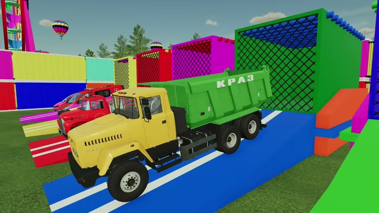 TRANSPORT BMW SCHOOL BUS & MINI HONDA TRACTOR w/ FLATBED TRAILER TO GARAGE! - BeamNG.dri