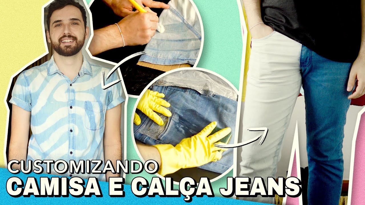 COMO DESCOLORIR CALÇA JEANS COM AGUA SANITÁRIA | CUSTOMIZAÇÃO DE JEANS FÁCIL E BARATO