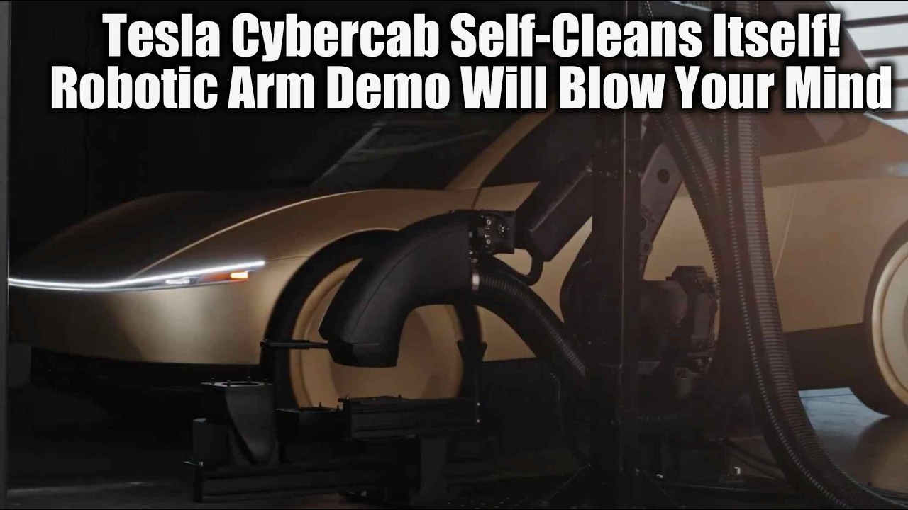 Кабина Tesla Cybercab самоочищается! Демонстрация роботизированной руки вас поразит.