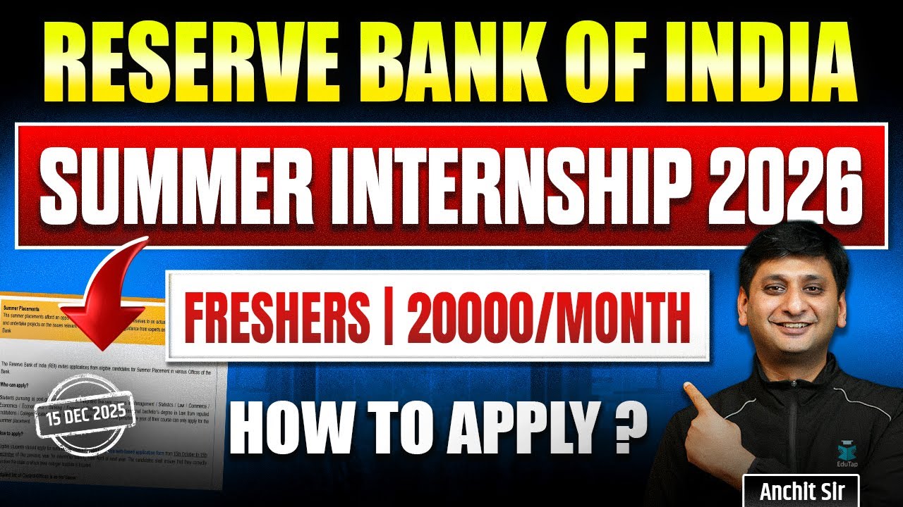 RBI Summer Internship 2026 | Eligibility, Stipend, Application Form, Last Date & Apply Link