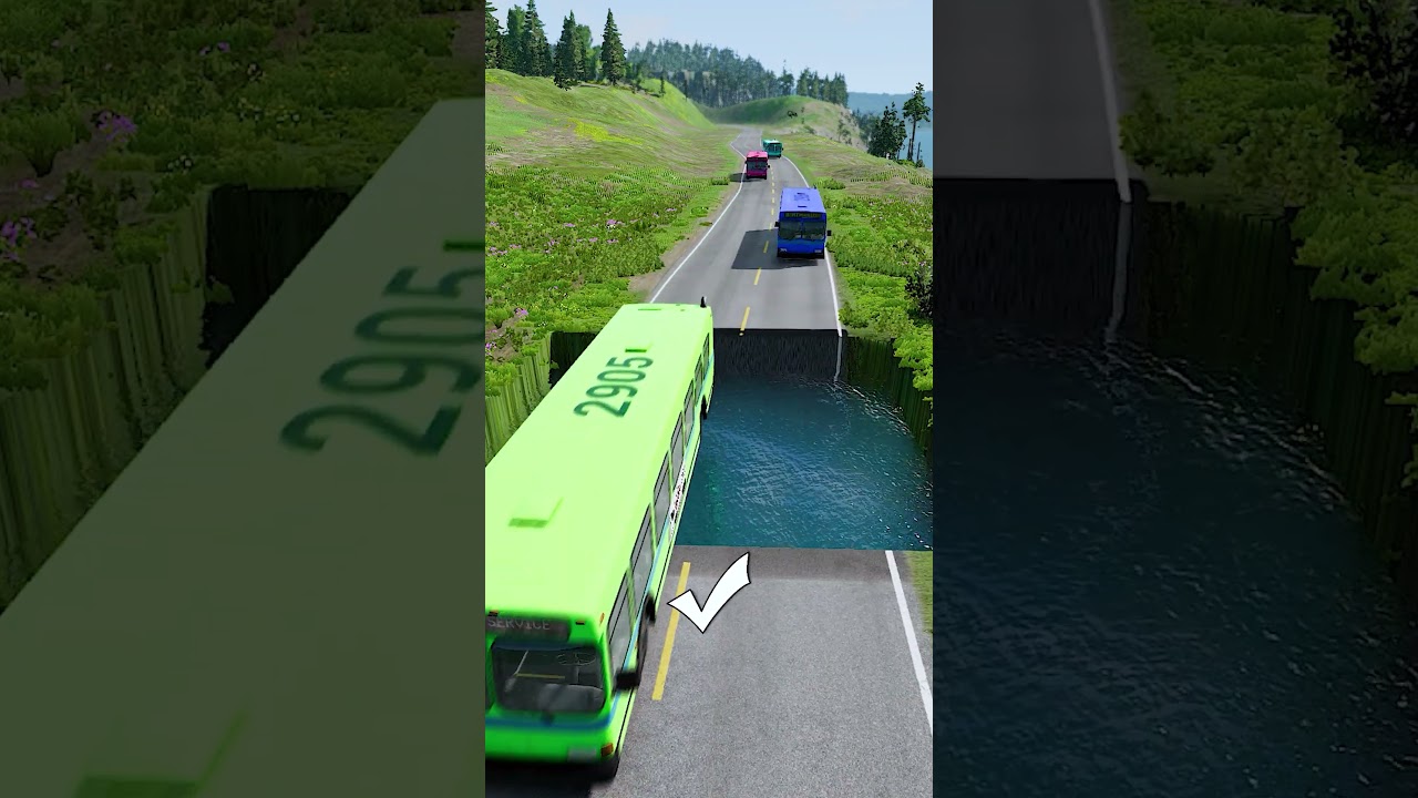 Bus vs water pit #22 #beamngdrive #mcqueenbeamng #cartransport #bus