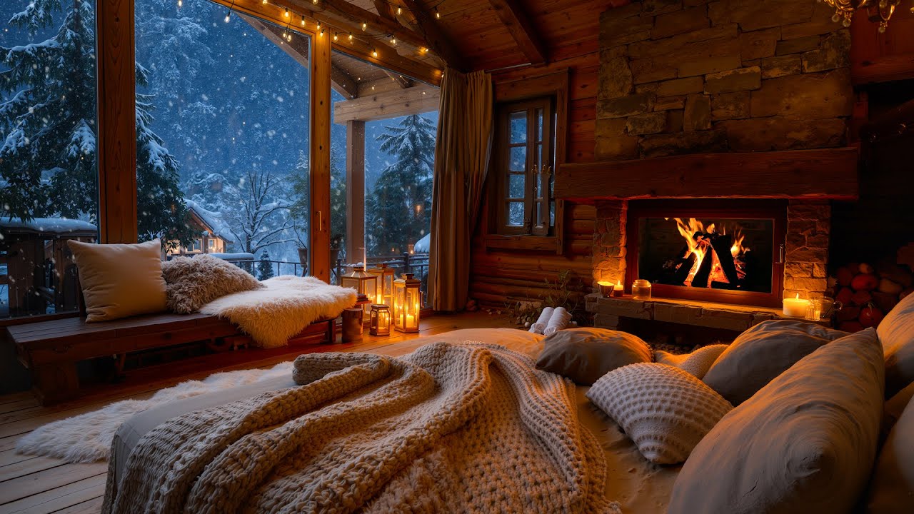 Fall Asleep Instantly:  Fireplace Warmth & Snowfall Sounds for Deep Sleep