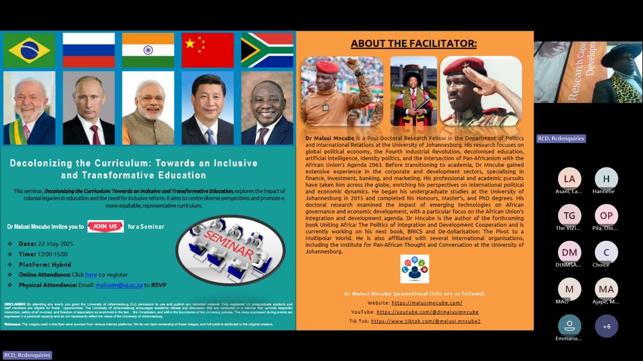 Decolonizing the Curriculum: Towards an Inclusive and Transformative Education Seminar