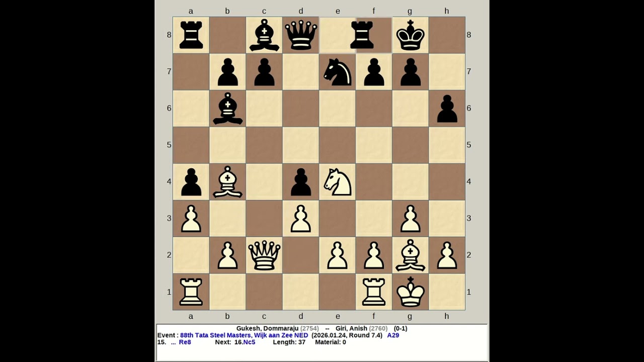 Gukesh, Dommaraju vs Giri, Anish | 88th Tata Steel Masters Chess 2026, Wijk aan Zee Netherlands