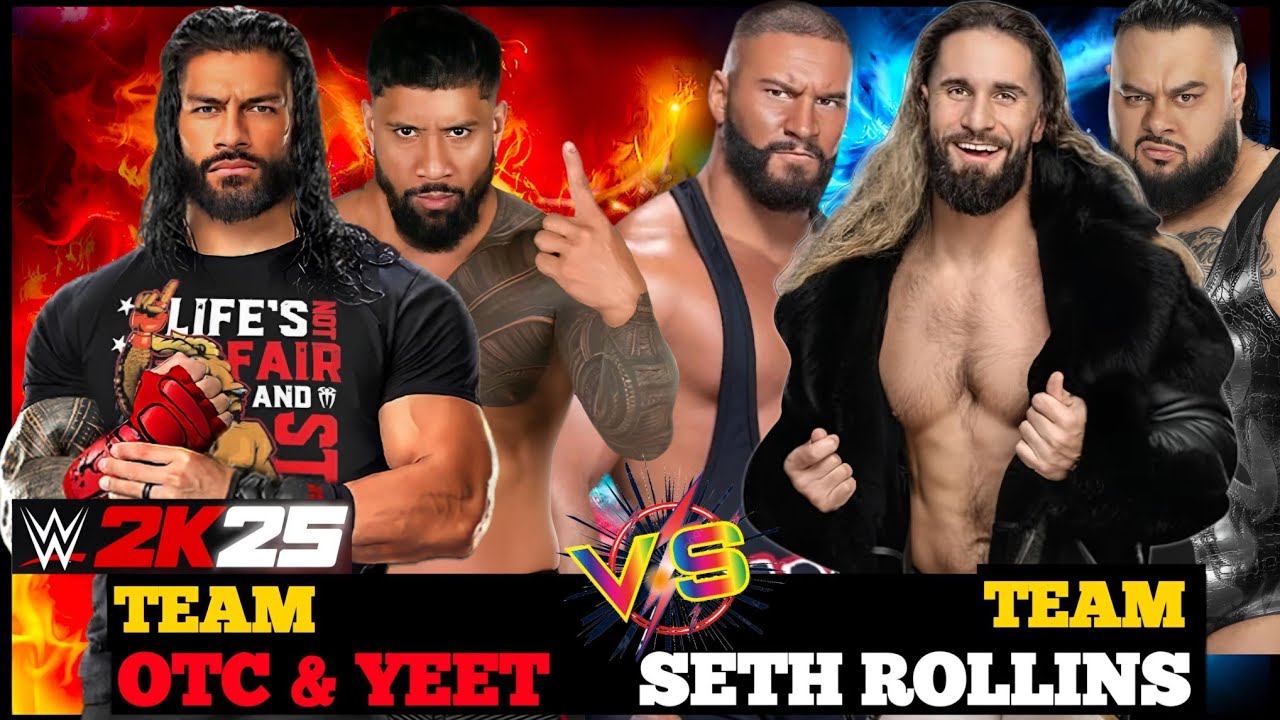 WWE 2K25-TEAM OTC (ROMAN REIGNS&JEY USOS) VS TEAM SETH ROLLINS HANDICAP MATCH...