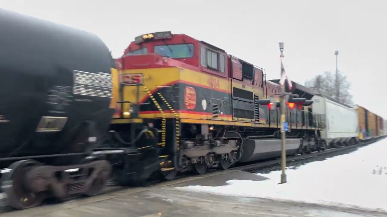 CPKC GEVO with nice horn and KCS unit rolls through Ajax! With @ajax_railfan8952 