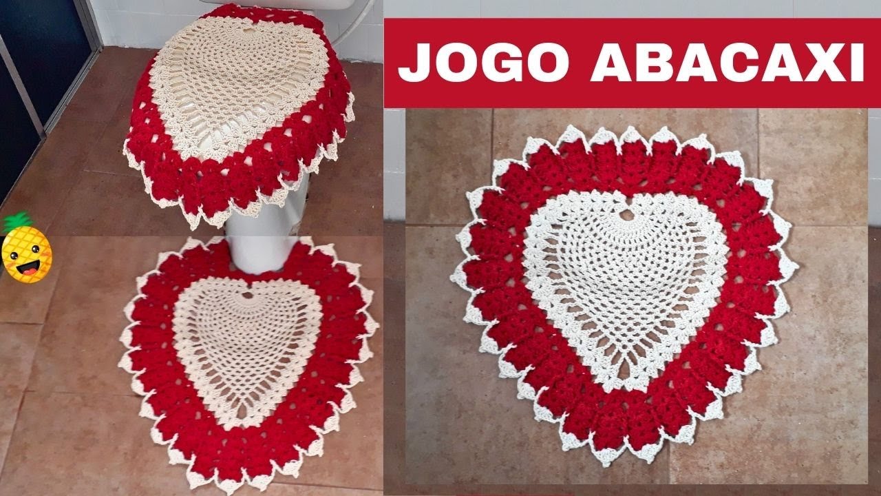 JOGO DE BANHEIRO EM CROCHE ABACAXI TAPETE FRENTE DO VASO