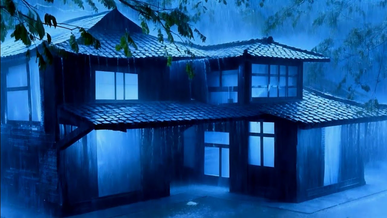 Find Sleep Again with Heavy Rainstorms & Deafening Thunder on the Old Tin Roof in a Strange Night