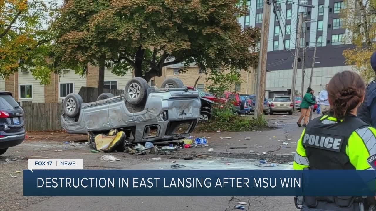 Destruction in East Lansing after MSU win