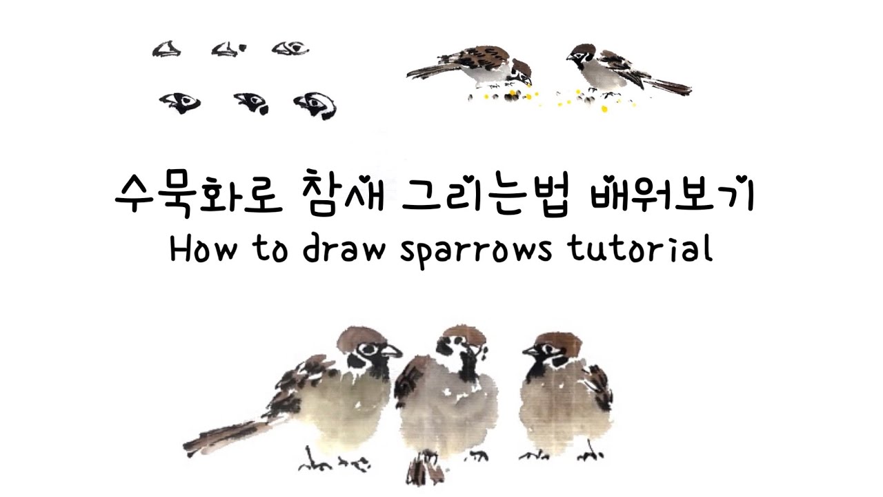 참새 그리는 법: 수묵화, 동양화 기초 강의, How to draw sparrows tutorial: Oriental brush painting