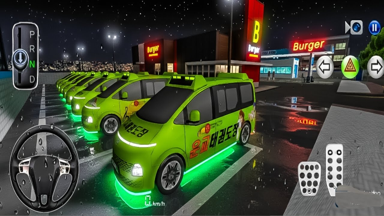 All New Green Colour School Ven Collect The Parking Gass Pump Driving Class Game-3D Simulator #night