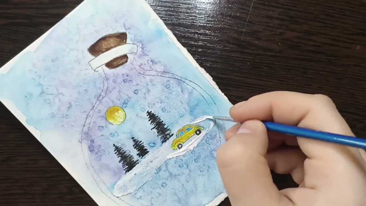 Рисунок акварелью / Машинка в бутылке