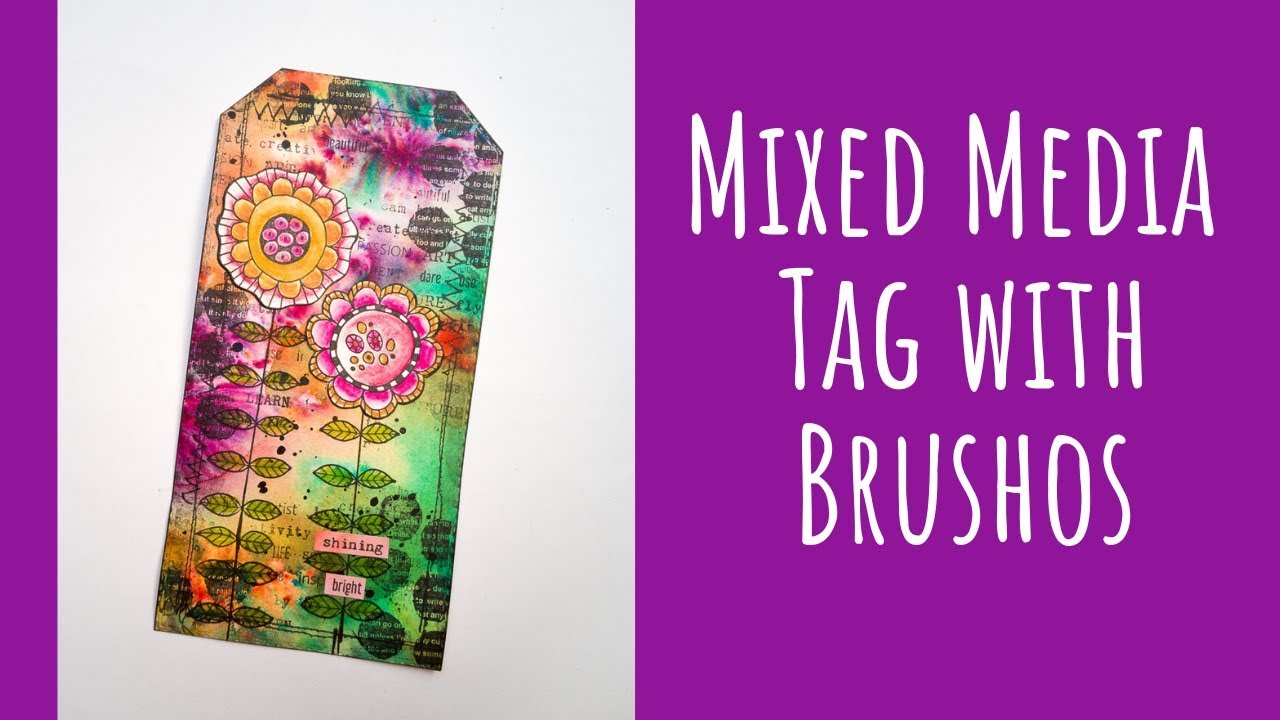 Mixed Media Tag on a Brusho Background