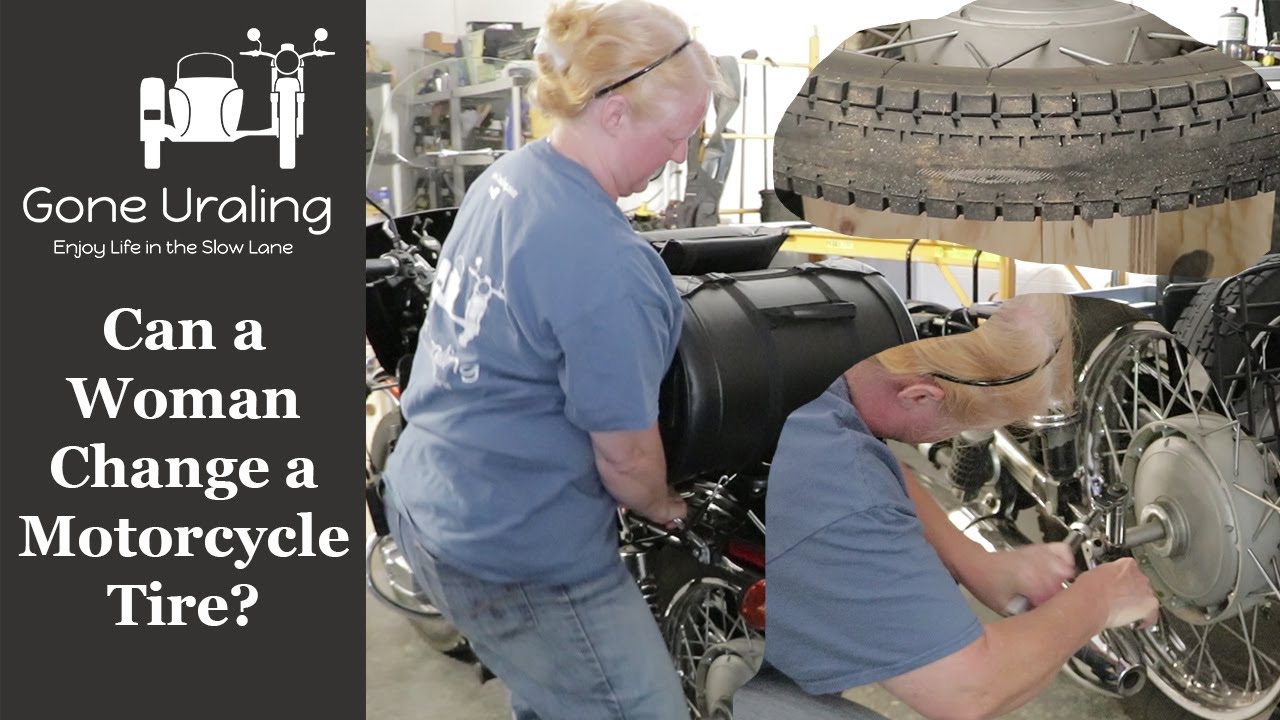 Wife Helps Install New Pusher tire on Ural Tourist