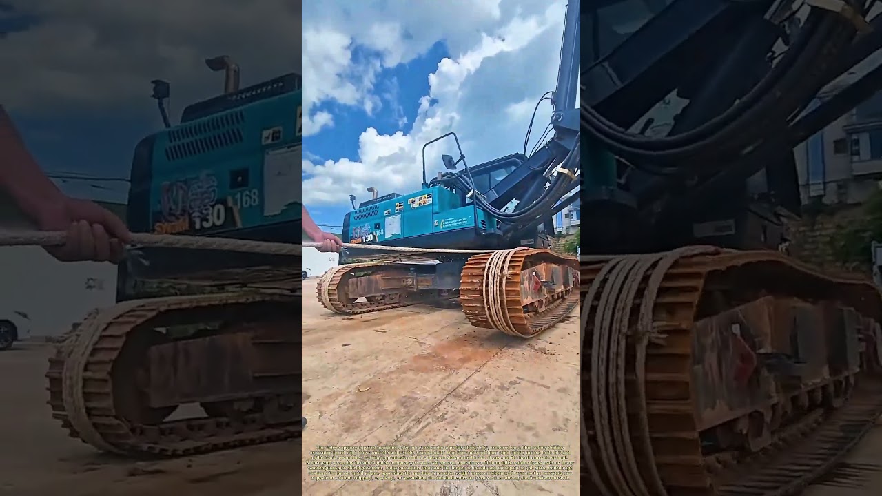 Wrapping Tracks: Crew Secures Rope Around Excavator Undercarriage To Protect Paved Surfaces