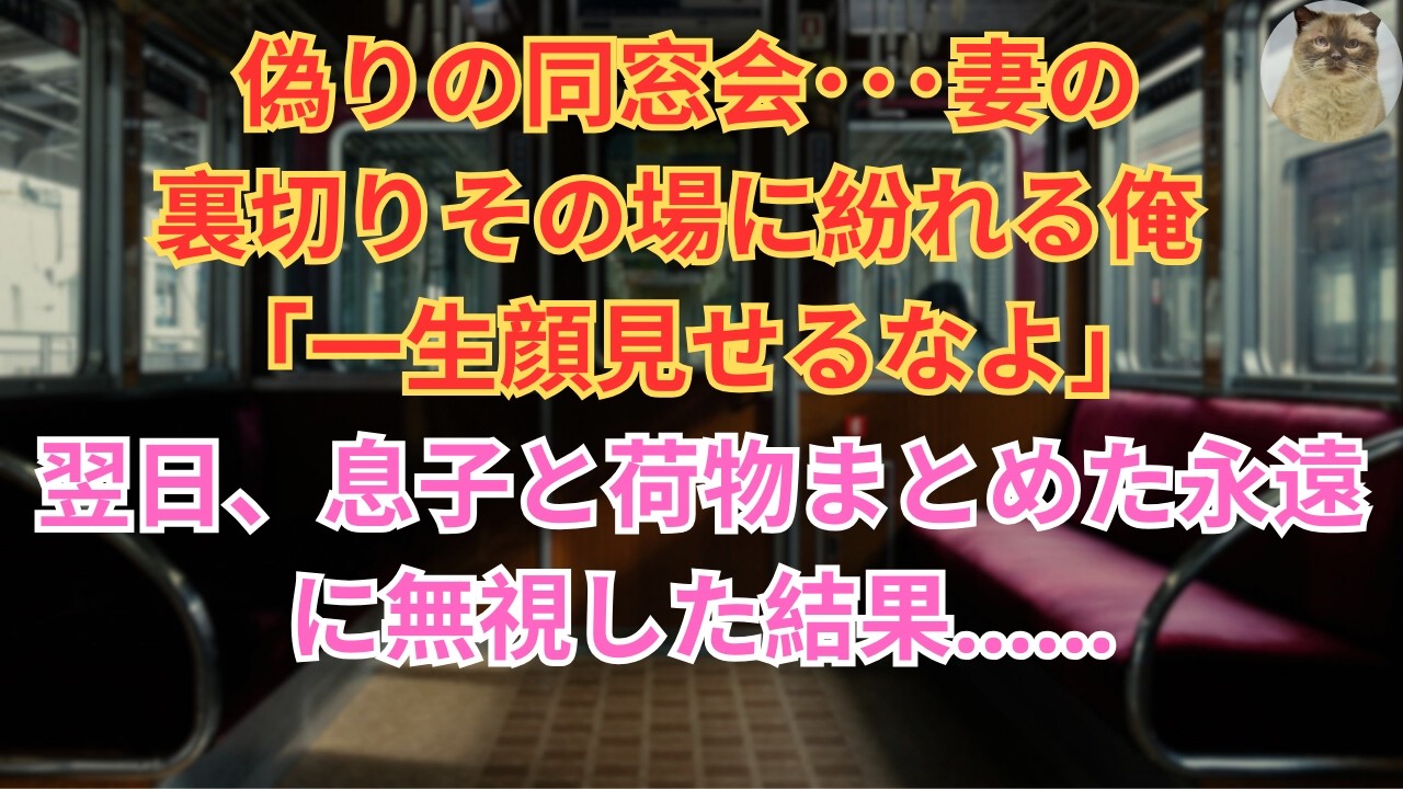 【修羅場】17年間連れ添った妻の嘘の同窓会に紛れる俺「一生顔みせるなよ」妻「違うの！」→黙って息子と引っ越し姿を消し、永遠に無視した結果