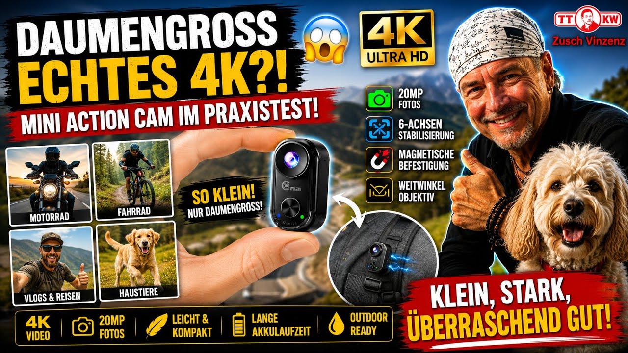 So klein wie ein Daumen &ndash; aber echtes 4K?! 😱 Mini Action Cam im Test! Kamera, Magnetisch f&uuml;r POV