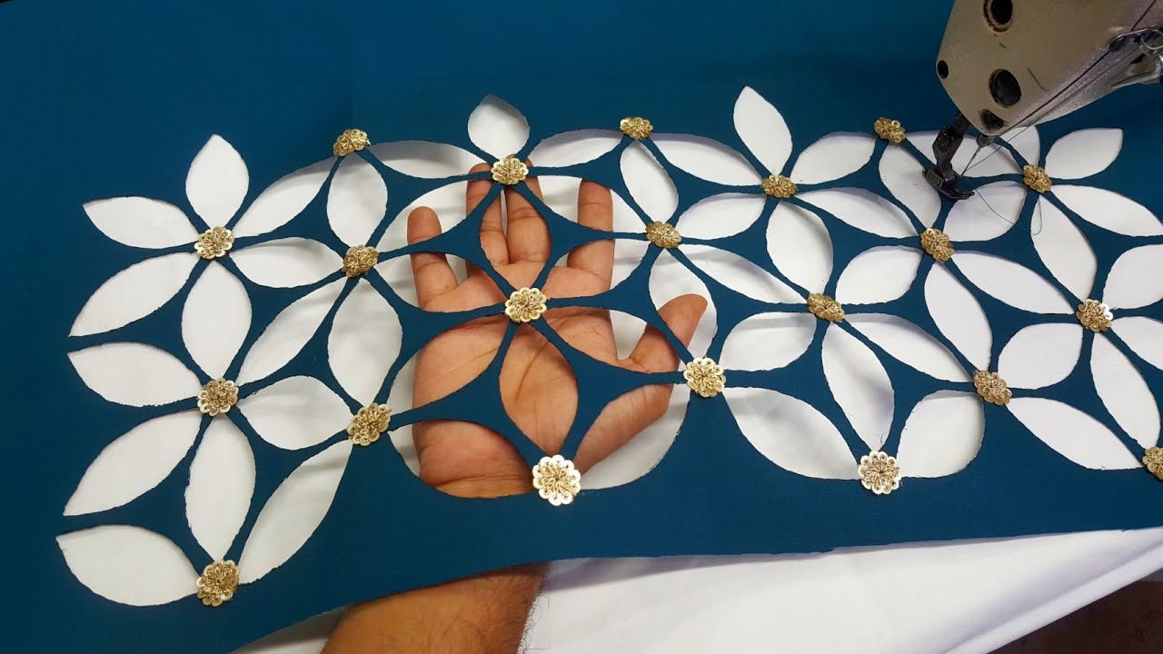 Cutwork Flower Palazzo Embroidery Design Tricks  sewing machine _ شلوار میں پتیوں والا ڈیزائن بنائيں