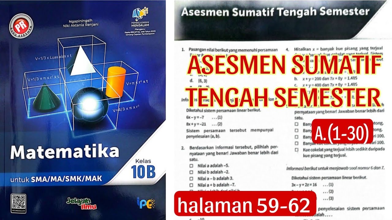 (11-20) ASESMEN SUMATIF TENGAH SEMESTER A.(1-30) halaman 59-62 Matematika Kelas 10B Buku PR