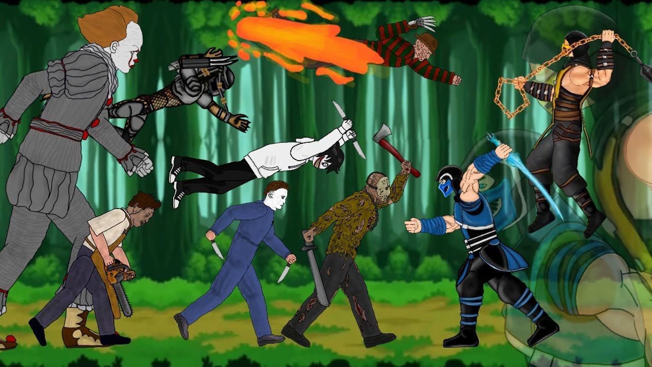 Sub-Zero, Scorpion VS Jason, Michael, IT Pennywise, Freddy, Predator, Jeff the killer, Leather Face