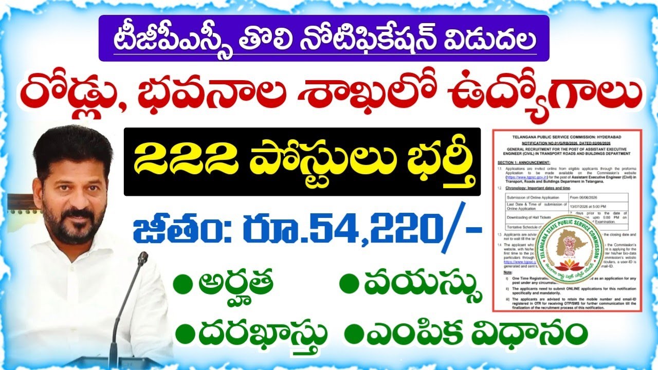Telangana Roads and Buildings Department Recruitment Notification Released | TGPSC AEE Notificati...