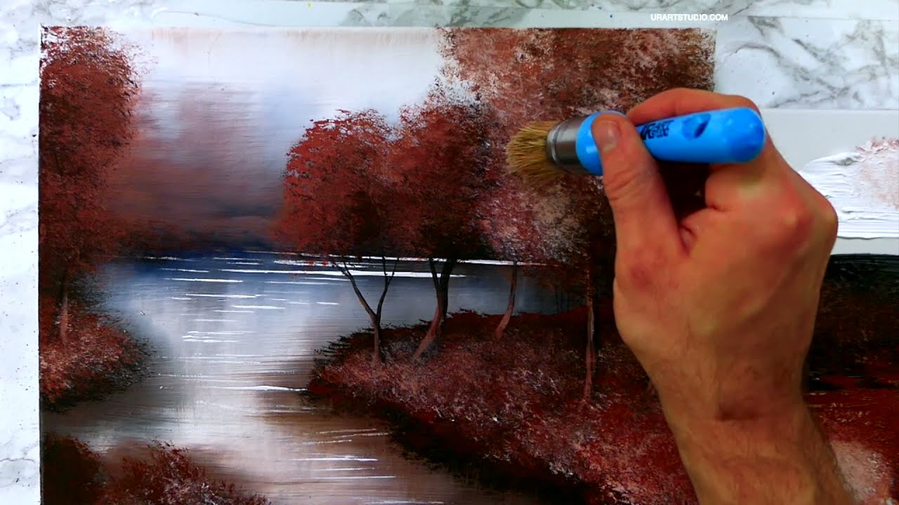 Late Autumn Landscape Painting | Oval Brush Painting Techniques | Easy for Beginners