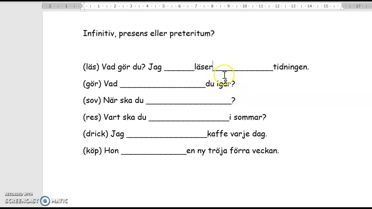 mer verb infinitiv presens eller preteritum