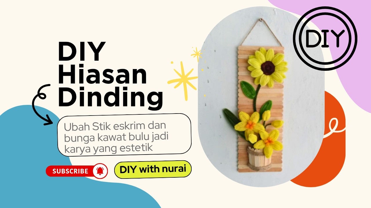 DIY Wall Decor Estetik dari Stik Es Krim & Bunga Kawat Bulu | Hiasan Dinding Unik Handmade