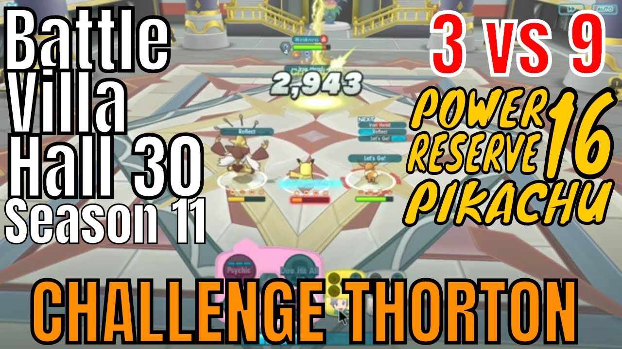 Pokemon Masters - 3v9 OP Striker PIKACHU!!! Leaf Sabrina VS Hall 30 Thorton (Battle Villa Season 11)