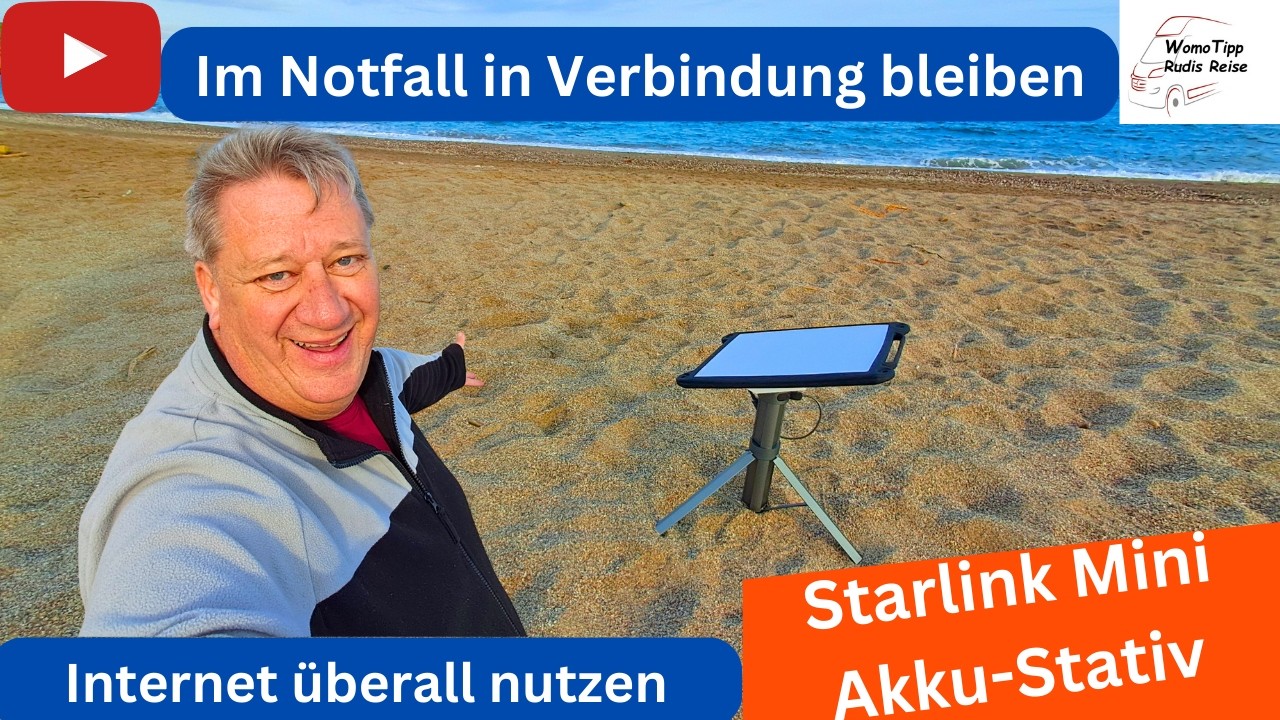 Starlink Mini überall nutzen -outdoor oder im Notfall - Stativ mit starker Powerbank als Zubehör