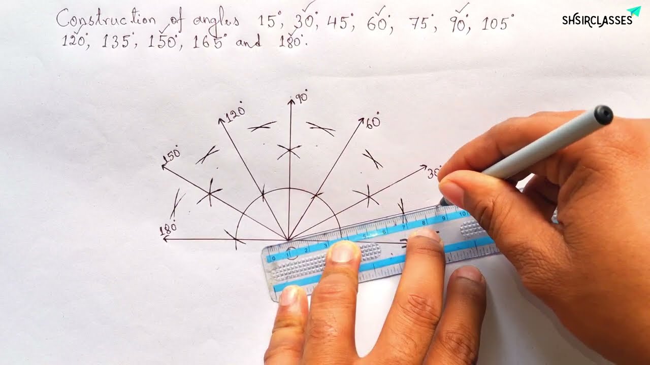 Постройте углы 15°, 30°, 45°, 60°, 75°, 90°, 105°, 120°, 135°, 150°, 165° и 180° @SHSIRCLASSES