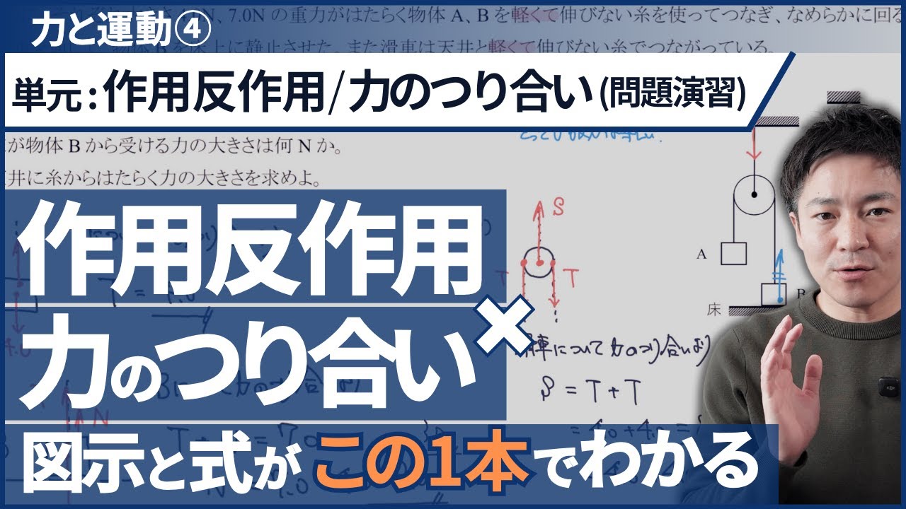 ｢作用反作用｣ ｢力のつり合い｣ 問題演習〜作用反作用で力を描き、つり合いで式をたてる〜【高校物理基礎】【力学_力と運動】