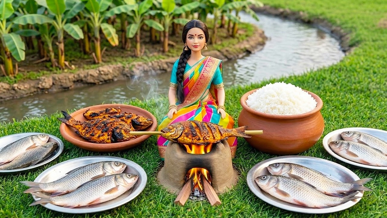 Miniature Doll Tandoori Fish with Steaming Clay Pot Rice | Indian Village Tiny Kitchen Cooking ASMR