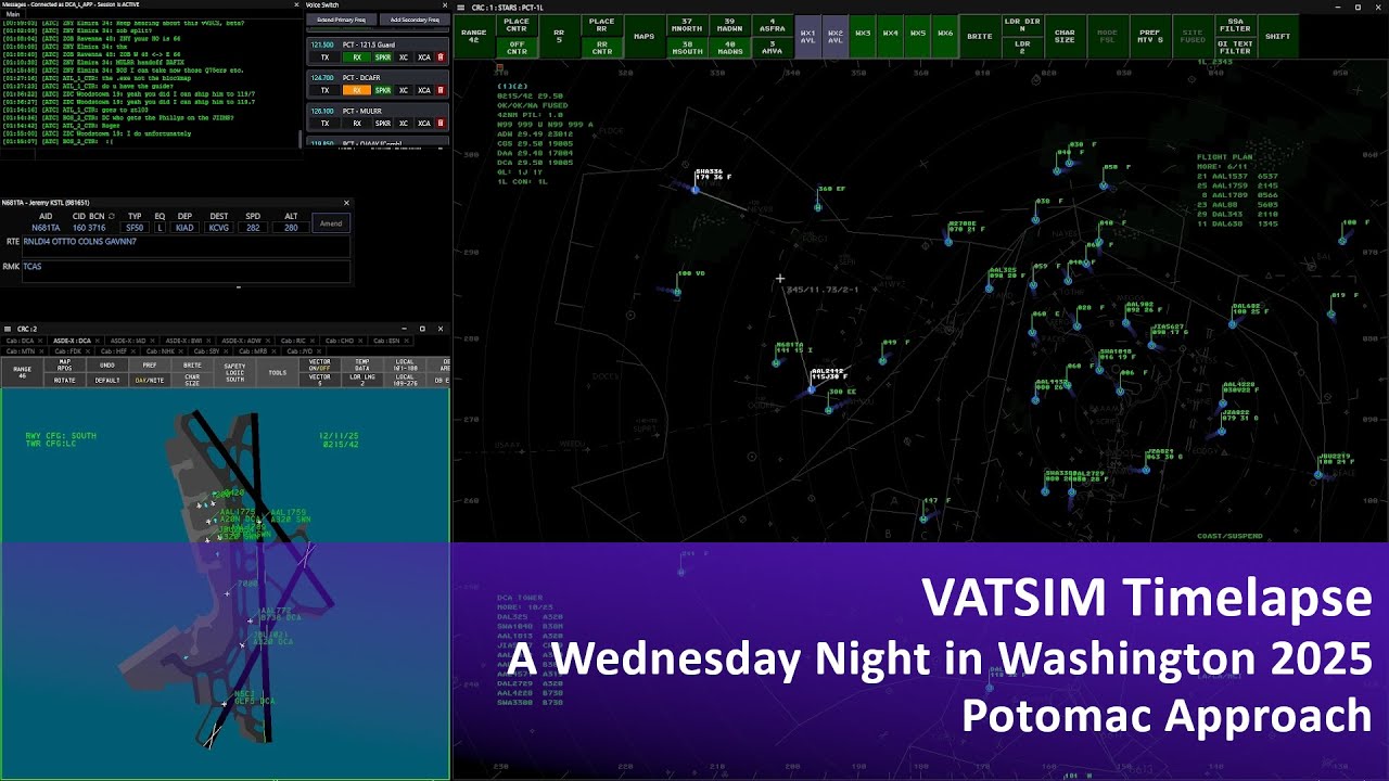 VATSIM Timelapse: A Wednesday Night at Washington National 2025 - Potomac Approach