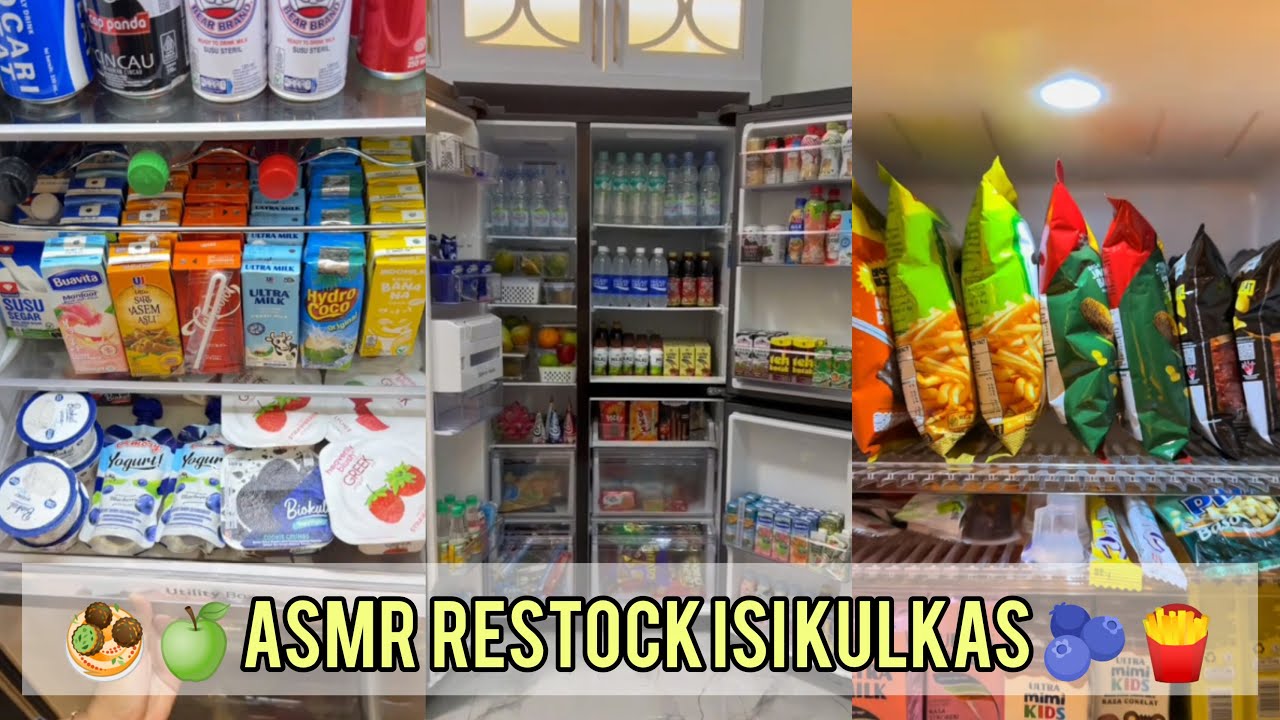 ASMR Restock and Refil Isi Kulkas part 132🫐🧆🍟
