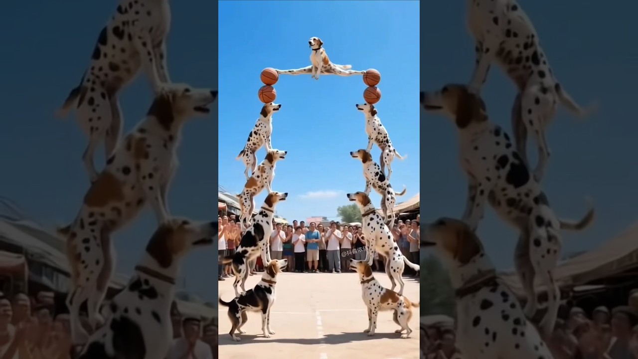 Dog Tower Show! 🐶🔥 Unbelievable Balancing Act! #DogTower #funnycartoon #funnydogs