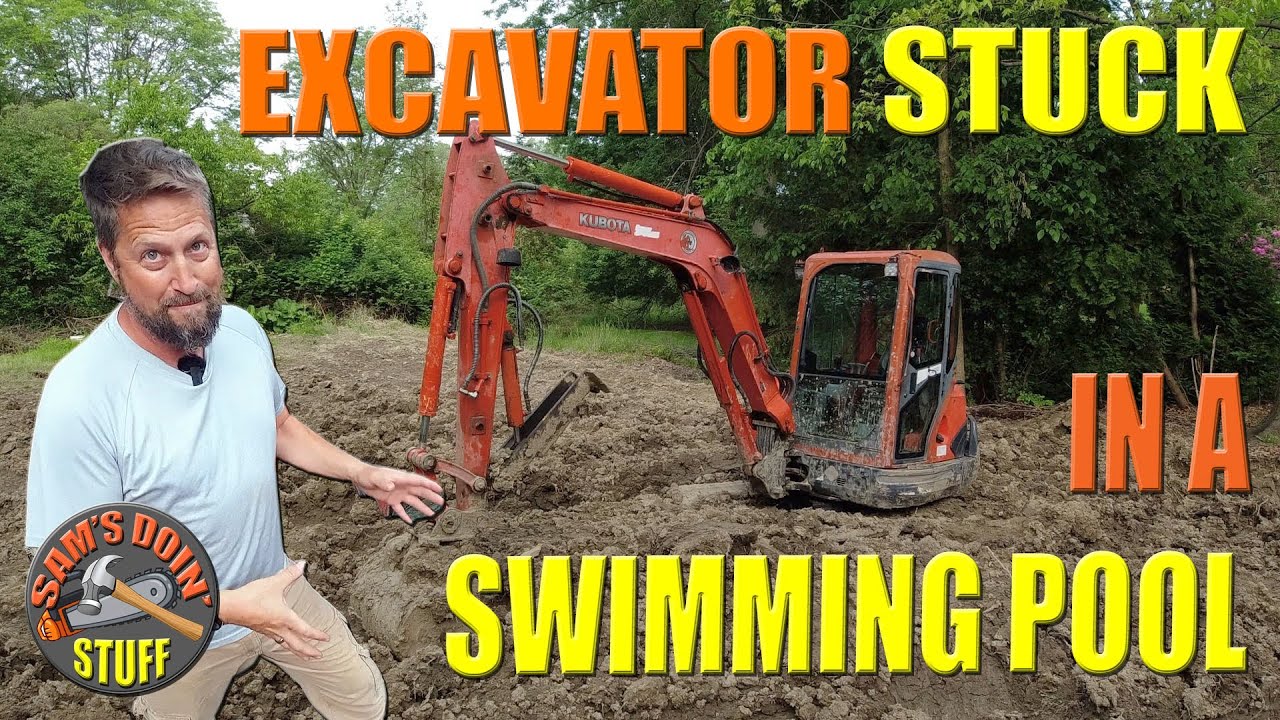 Excavator Gets Stuck In A Swimming Pool