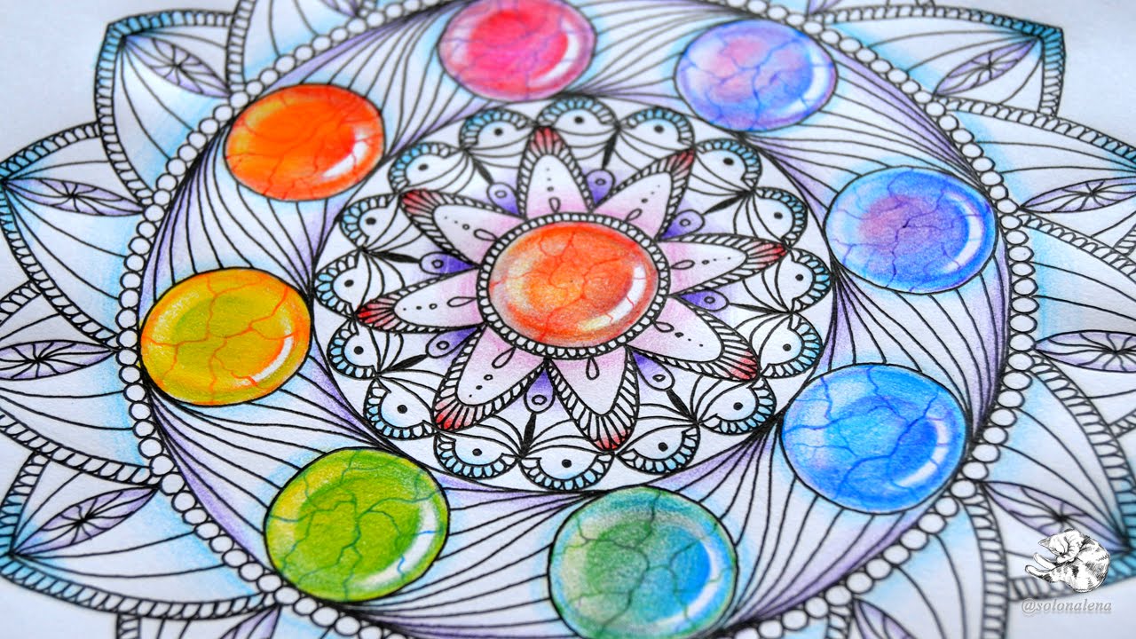 How to draw Mandala with Rainbow Gems | Colored Pencil Tutorial