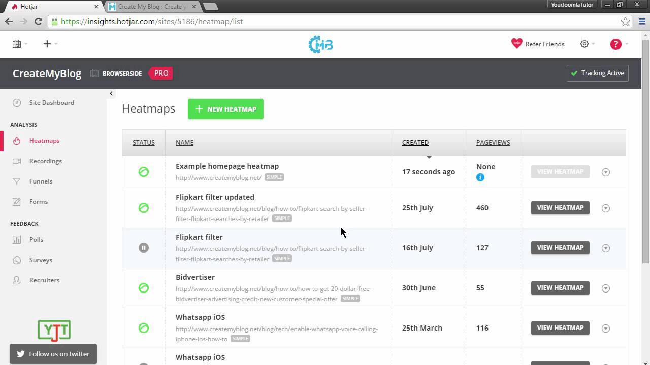Creating heatmaps for your landing pages with hotjar