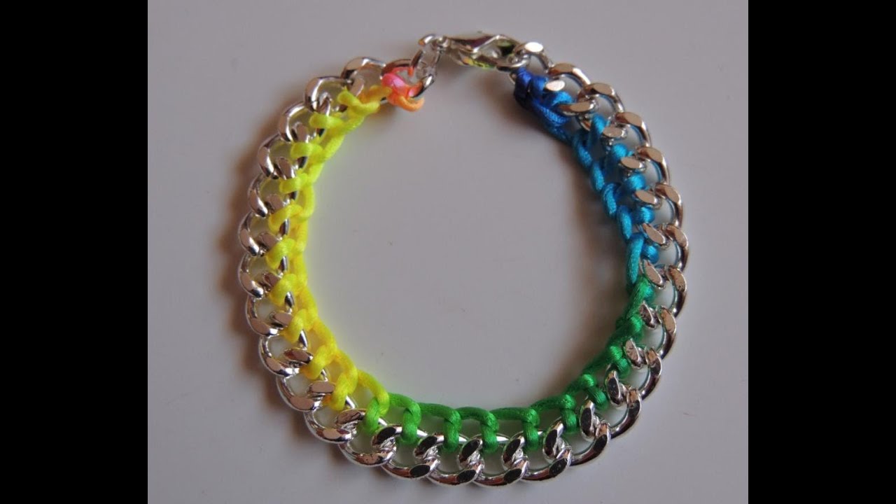 DIY Tutorial Pulsera fluor con cadena y cola de raton (Video mejorado) Bracelet chain fluor.