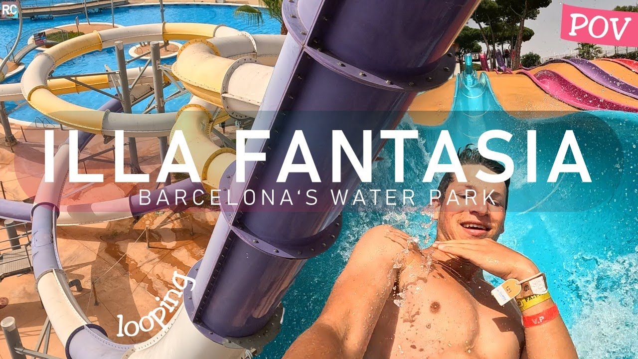 Barcelona's Water Park: Illa Fantasia - ALL Water Slides POV | w/ looping slide!